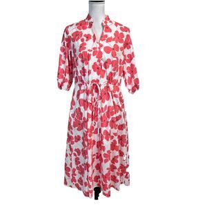 Studio One New York Dress size 8 Coral White Pansies Floral Stretch Midi Modest